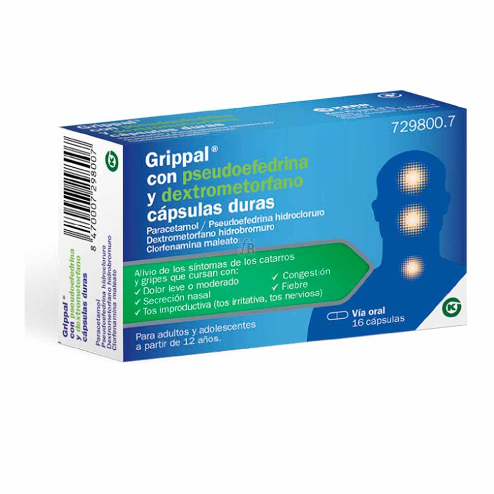 Grippal Con Pseudoefredrina Y Dextrometorfano 16 Cápsulas