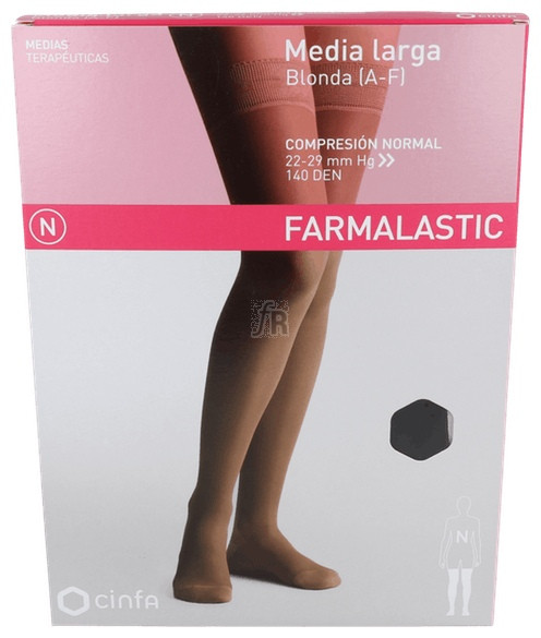 Farmalastic Media Larga Blonda (A-F) Compresión Normal Talla Reina Negro - Farmacia Ribera